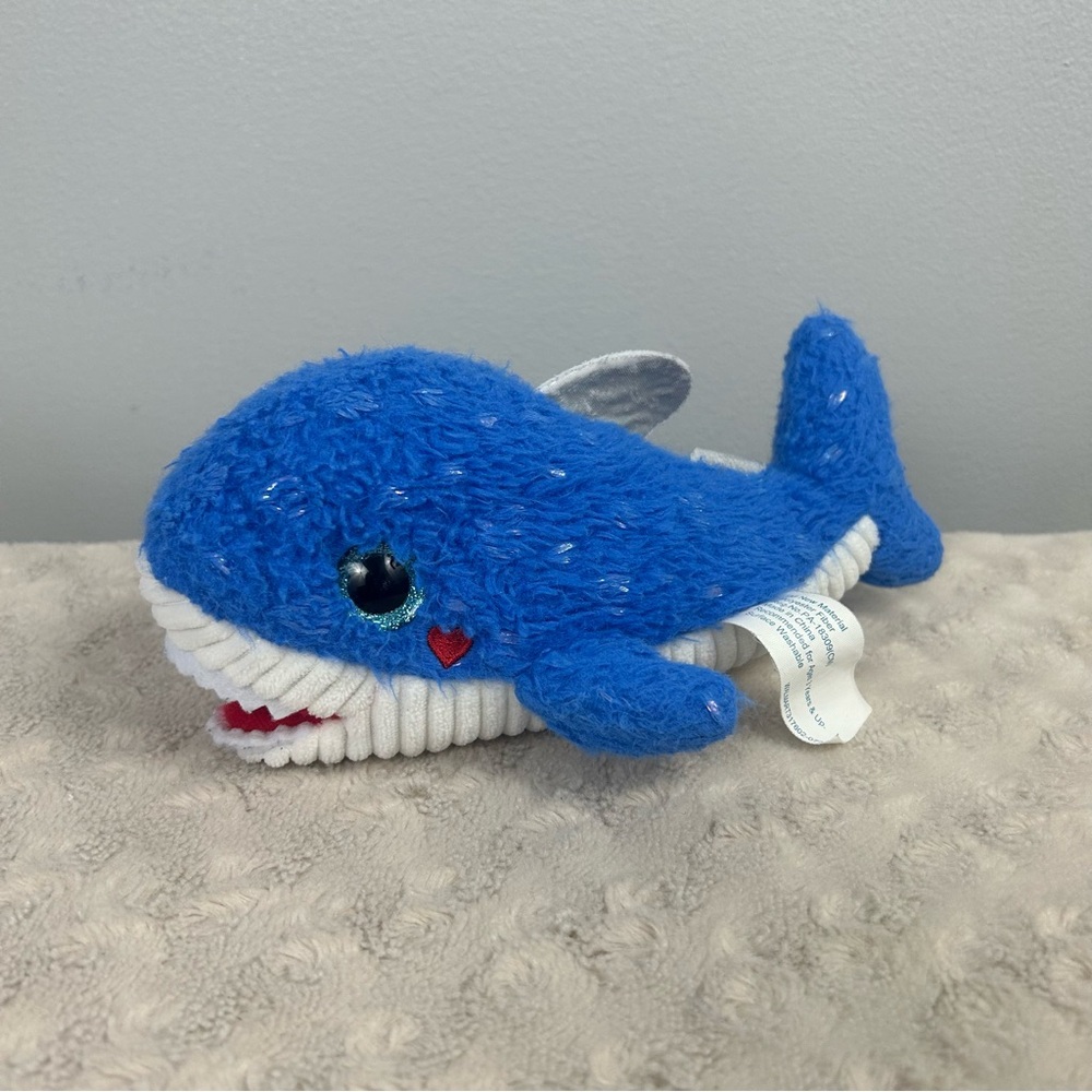Walmart Blue Shark Plush Stuffed Animal Toy White Ribbed Red Heart